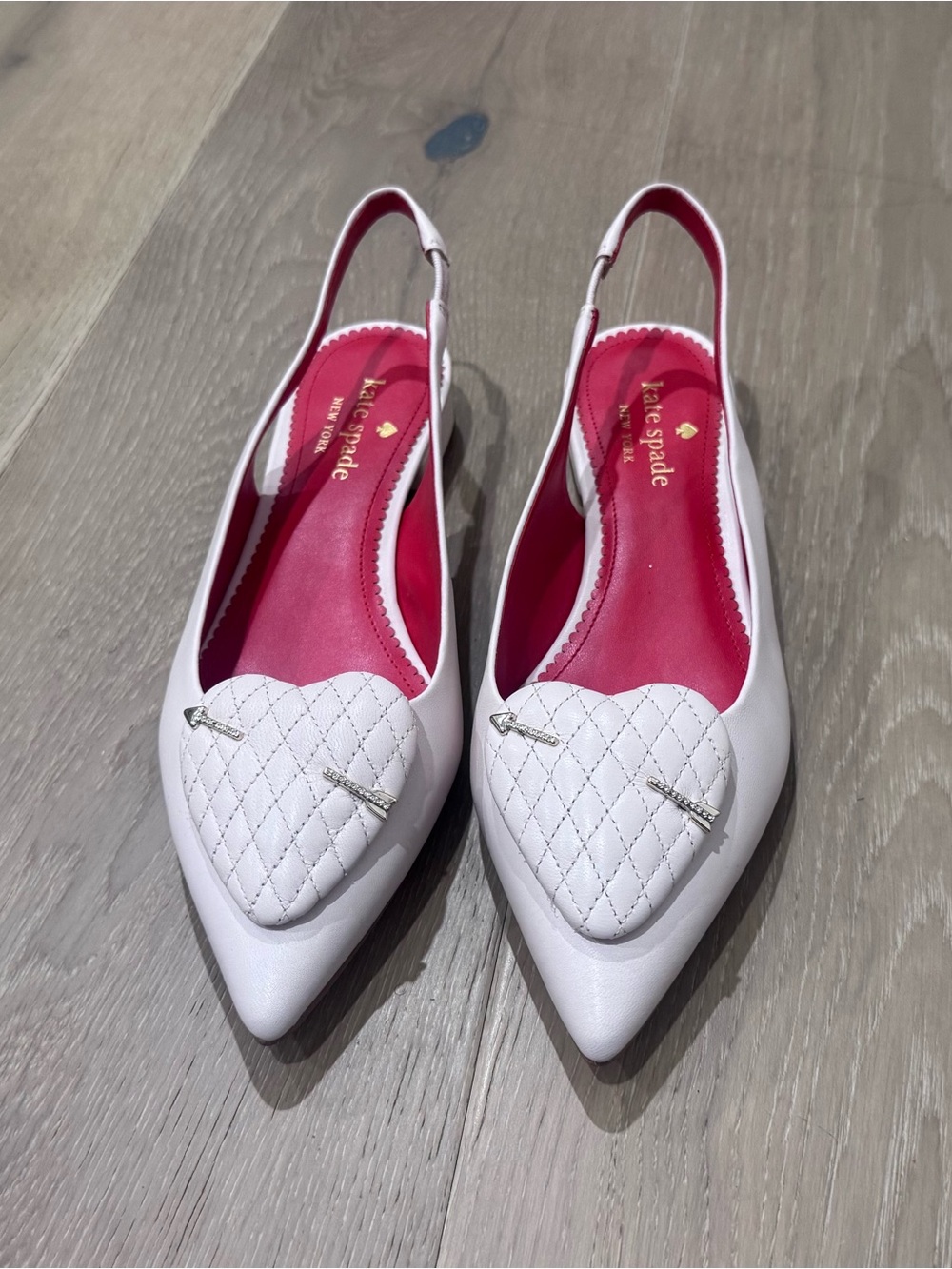 kate spade pale pink leather Quilted Heart Slingback Flats